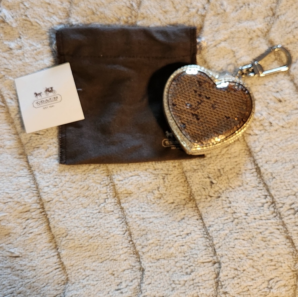 COACH sequined heart shaped coin bag/purse charm